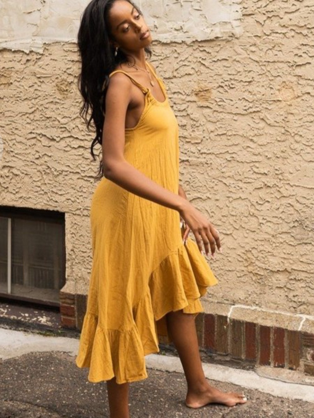 Beaumont Organic Yellow Organic Cotton Midi Dress women’s XS